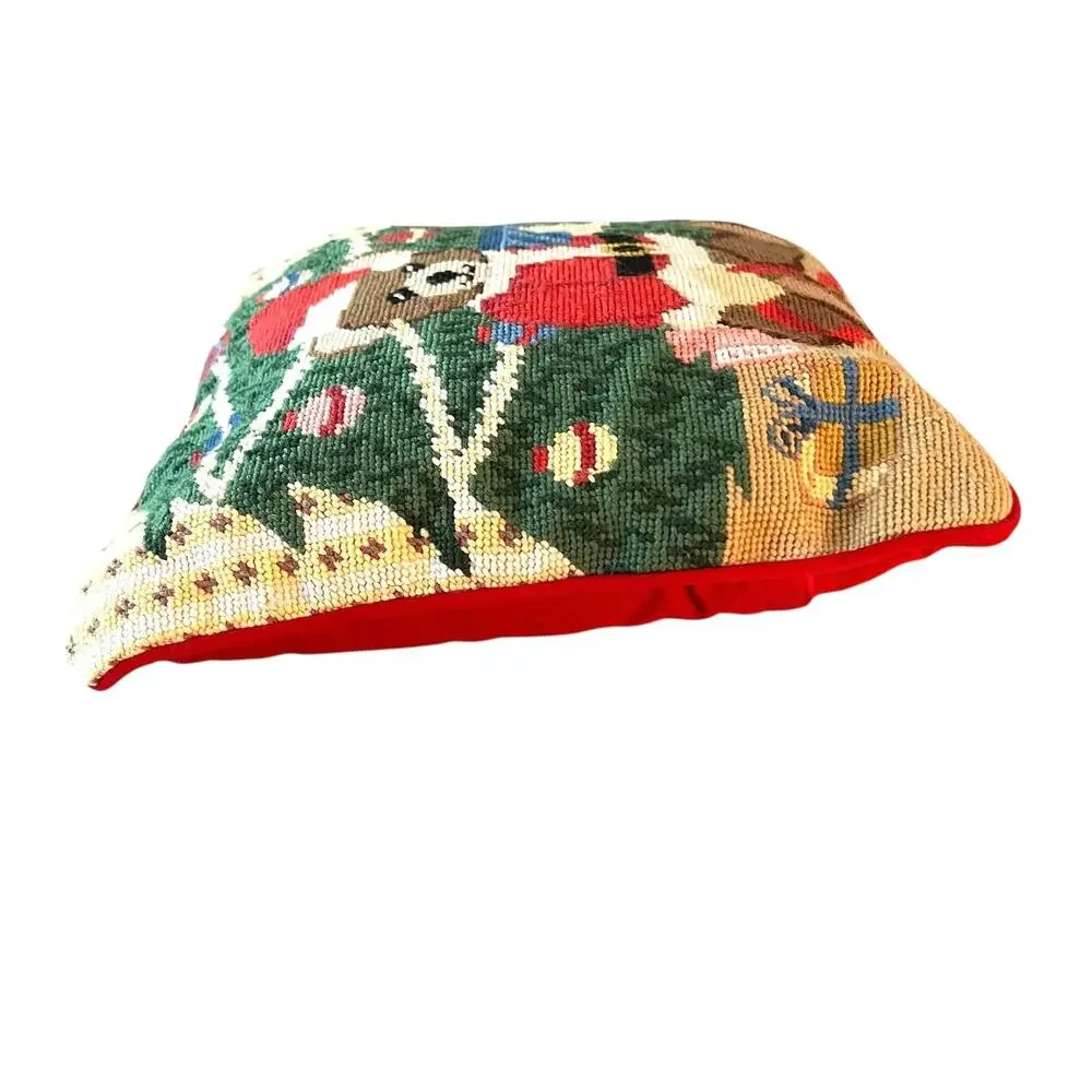 NEW Vintage Needlepoint Velvet Christmas Santa Bear Pillow BM JABARA 1779-19